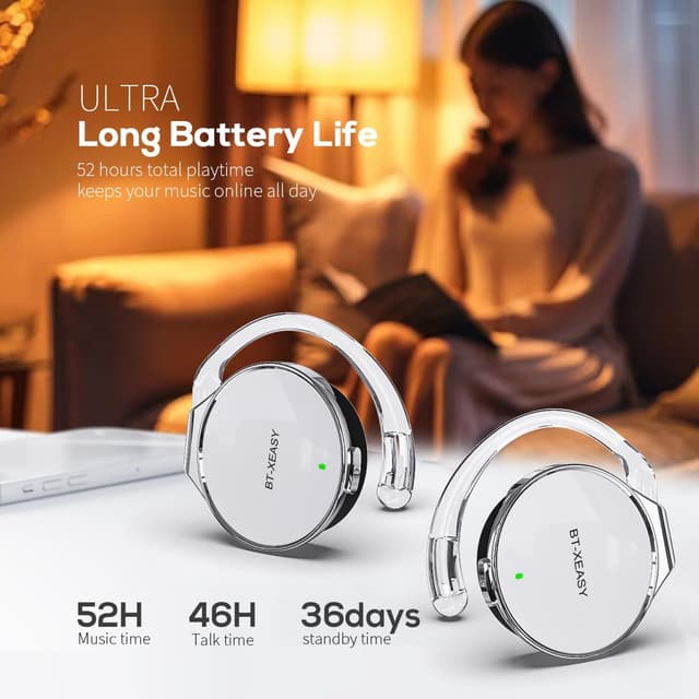 Detalle 2 de BEVCEFCC Open-Ear Wireless Earbuds with Ear Hook (Bluetooth 5.4, up to 52H music, IPX5) – White