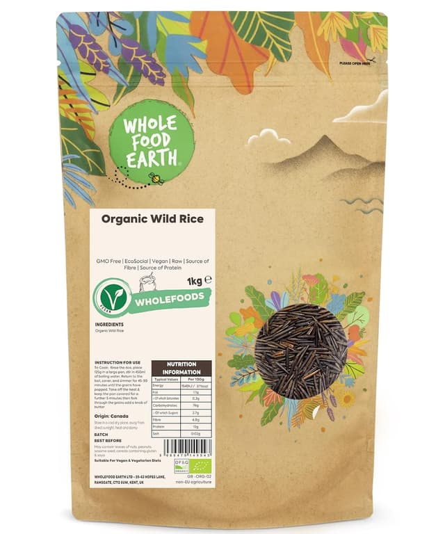 Detalle 1 de Wholefood Earth Organic Wild Rice – ganze Wildreis-Variante, 500 g, vegan & bio