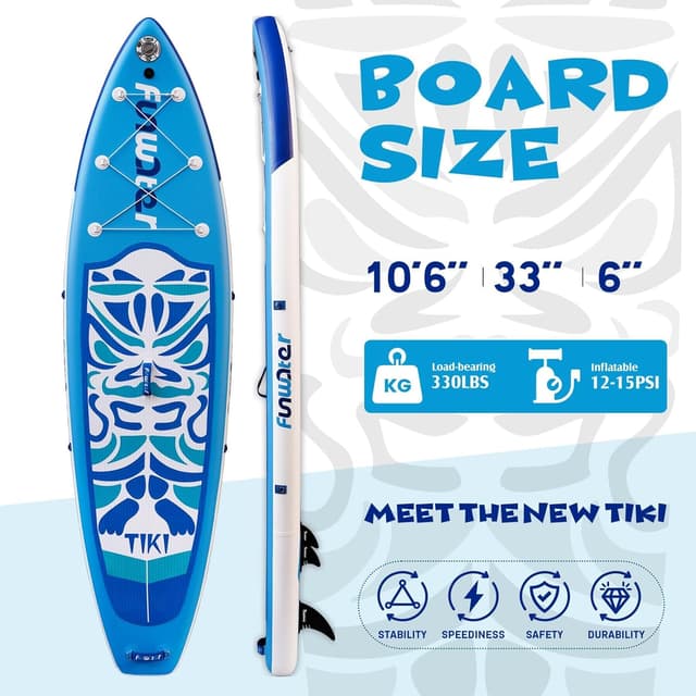 Detalle de FunWater Tavola Gonfiabile SUP con pinne, pagaia, pompa e zaino