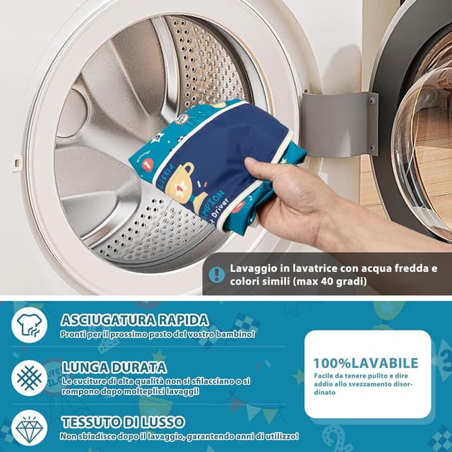 Detalle de Little Dimsum Bavaglino da svezzamento con maniche lunghe impermeabile, tasca grande e collo regolabile (6-36 mesi)