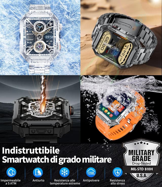 Detalle de BENYAR SMART Militare Smartwatch Uomo EF2 PRO con display 1,91" AMOLED, IP68 e batteria da 500mAh