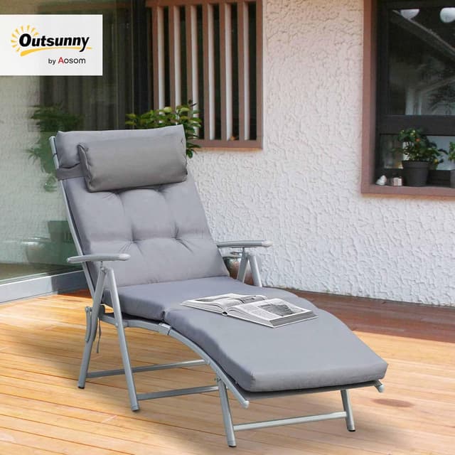 Detalle 2 de Outsunny Bain de Soleil Pliable 7 Positions Gris