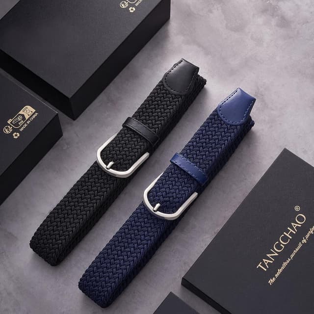 Detalle de TANGCHAO 2er-Set Stoffgürtel Stretchgürtel mit Geflecht – elastisch, verstellbar bis 135 cm