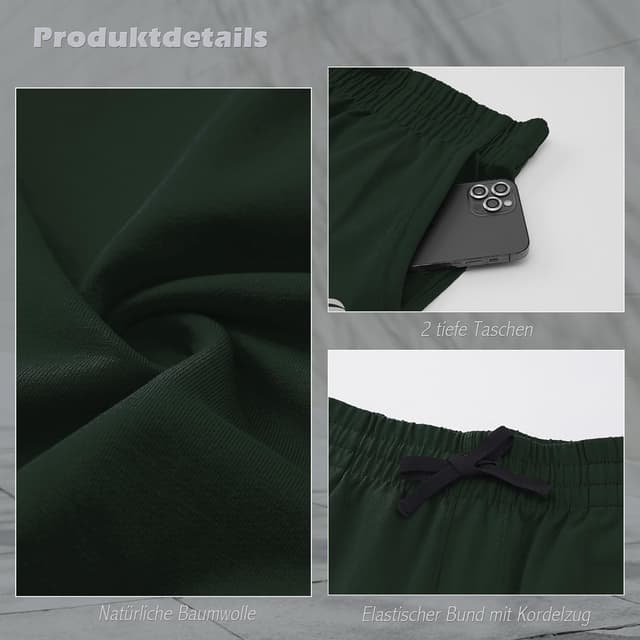 Detalle 2 de HMIYA Herren Jogginghose aus Baumwolle mit Elasthan – Sweathose mit Taschen, atmungsaktiv