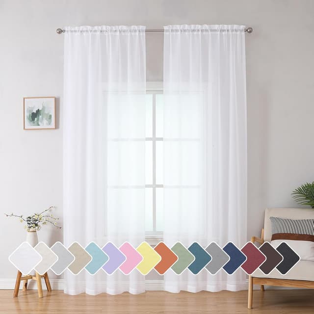 Detalle de Simplebrand White Sheer Curtains 84" 🪟