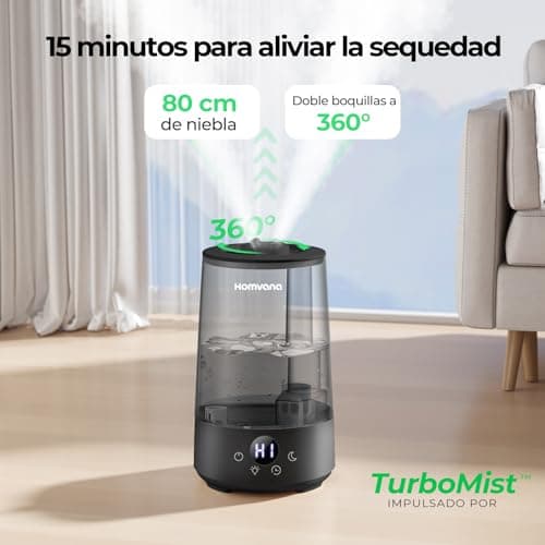 Detalle de Homvana humidificador ultrasónico para dormitorio (3,6 L, hasta 34 h, SilentSpray 16 dB, 360°)