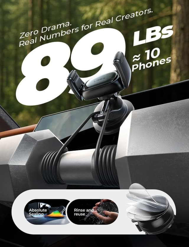 Detalle de LISEN Car Phone Holder 2026 self-adjusting suction mount for dashboard and windscreen