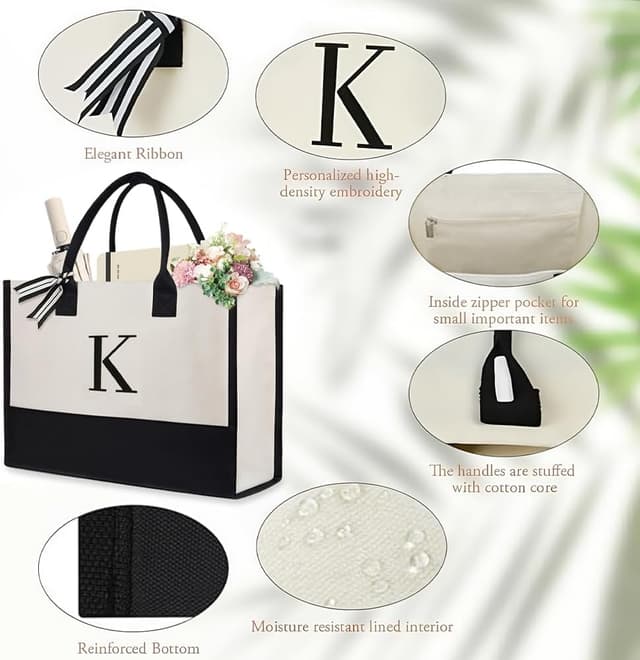 Detalle de Aucuu Tote Bag en toile avec fermeture éclair — sac réutilisable pour shopping, pique-nique et voyage