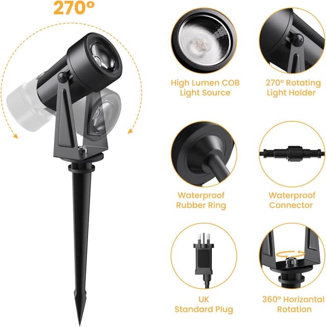 Detalle de Pogestrand mains powered LED landscape spotlights 10-pack (warm white 3000K, IP65, 27V)