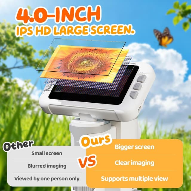 Detalle de HEWEIMEI 1600X Kinder-Mikroskop 4K, 4,0" Bildschirm 🔬