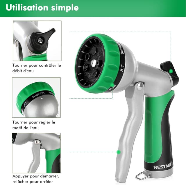 Thumbnail 3 de RESTMO Pistolet d'arrosage, pulvérisateur réglable 7 modèles ⚙