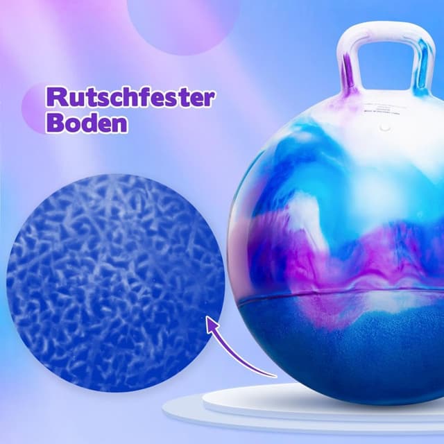 Detalle de U&C Planet Hüpfball für Kinder (50 cm) mit Pumpe, violette Wolke – bis 150 kg belastbar, für drinnen & draußen