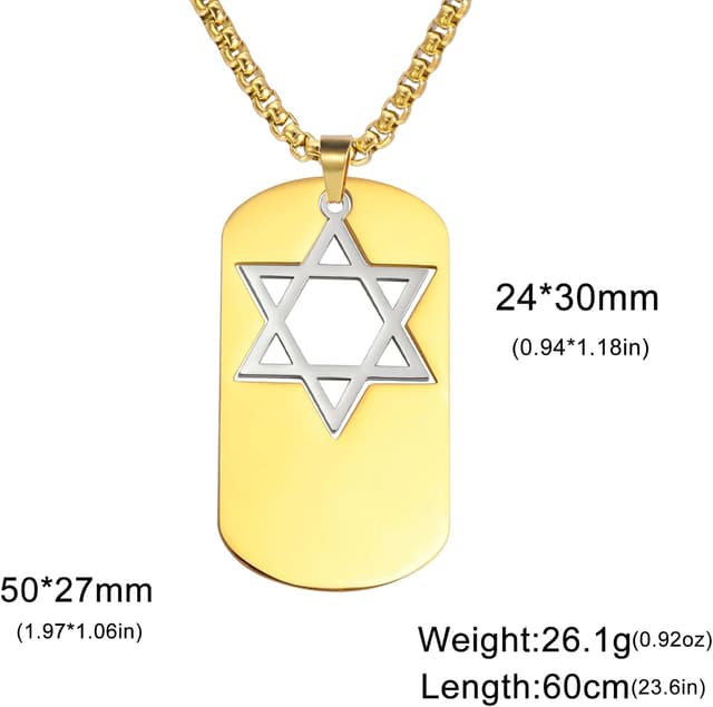 Detalle de VASSAGO Collier en acier inoxydable avec pendentif étoile de David ajustable (2 couleurs) pour homme