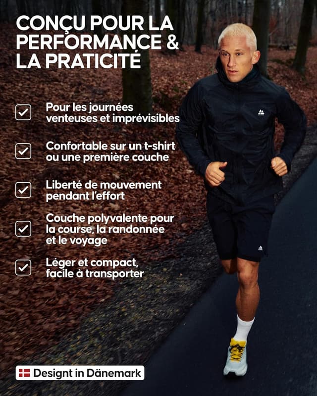 Detalle de Danish Endurance veste coupe-vent homme ultra-légère et respirante, capuche ajustable
