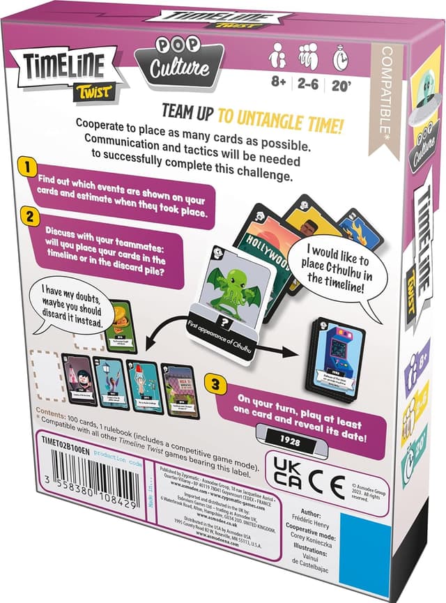 Detalle de Zygomatic Timeline Twist: Pop Culture card game (Ages 8+, 2–6 players, ~20 minutes)