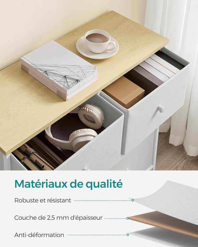 Thumbnail 6 de SONGMICS Commode, 6 tiroirs tissu cadre métal beige clair chêne LTS323W57