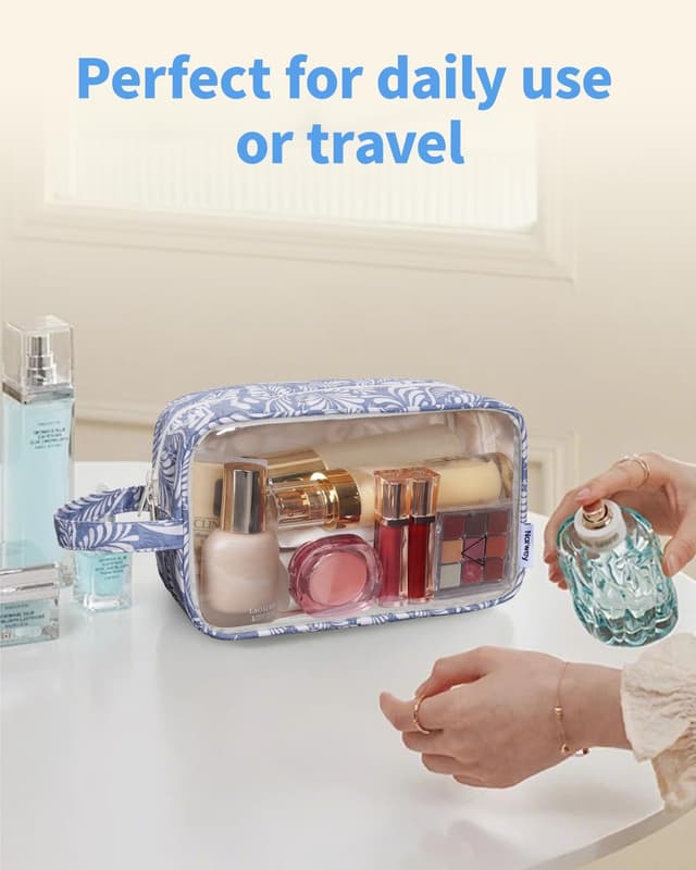 Thumbnail 6 de Narwey Clear Travel Toiletries Bag (Blue Leaf-1) – Large Capacity Transparent Wash Bag