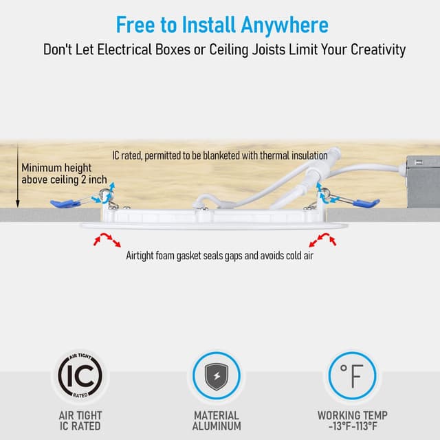 Detalle de TORCHSTAR Basic Series 12-Pack 6-Inch Ultra-Thin LED Recessed Lights (CRI90, 5000K, IC-Rated)