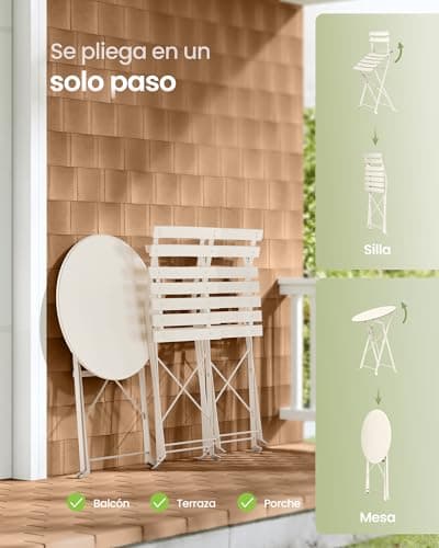 Detalle 2 de SONGMICS GGF036LZ01: juego de jardín exterior plegable de 3 piezas (2 sillas y 1 mesa) beige capuchino