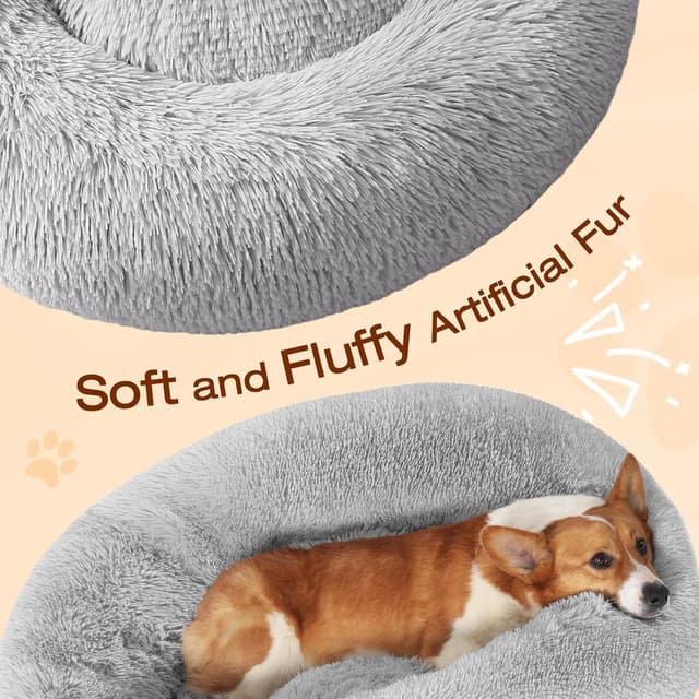Detalle de JOLLYVOGUE Dog & Cat Donut Bed (23") for Calming Anti-Anxiety Comfort