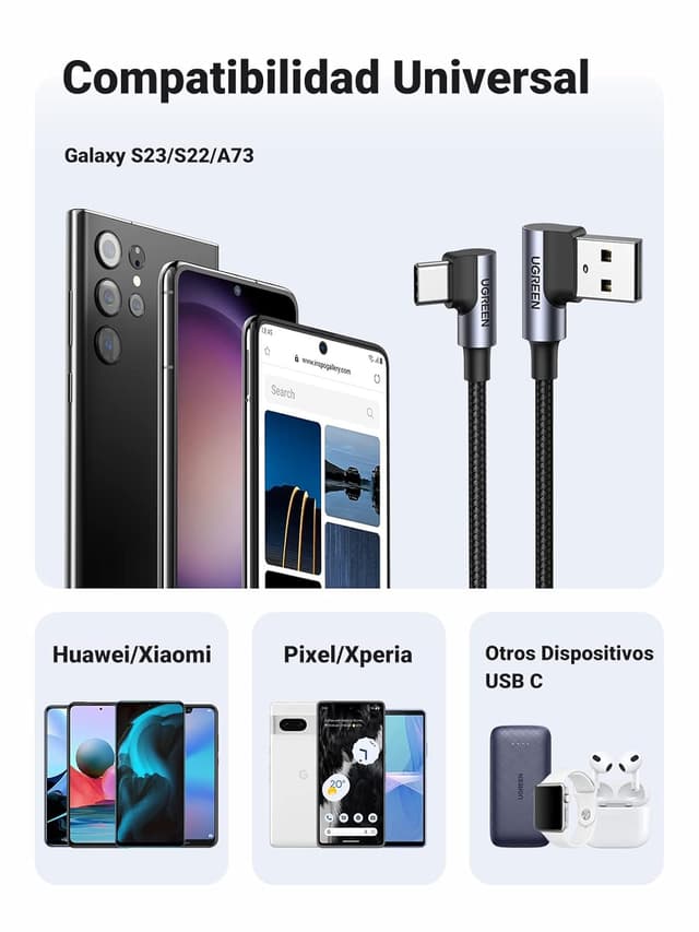 Thumbnail 4 de UGREEN Cable USB A a Tipo C 90° Carga Rápida 3A ⚡ 0,5M