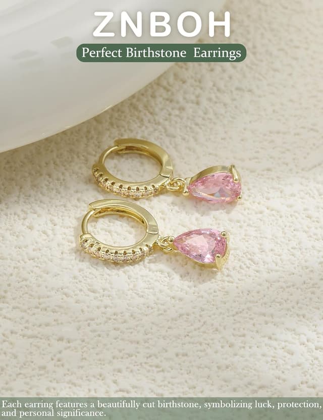 Thumbnail 6 de ZNBOH orecchini pendenti donna oro placcato 18K anallergici con zirconi e pietra di nascita