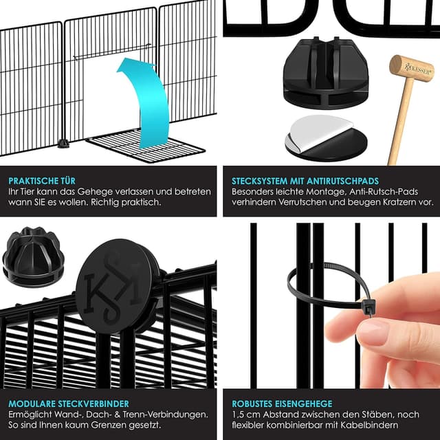 Detalle de KESSER® Freigehege Gittergehege für Kaninchen (Metallgitter, XXL) inkl. Komplettset & Flasche – Laufgitter für innen/außen