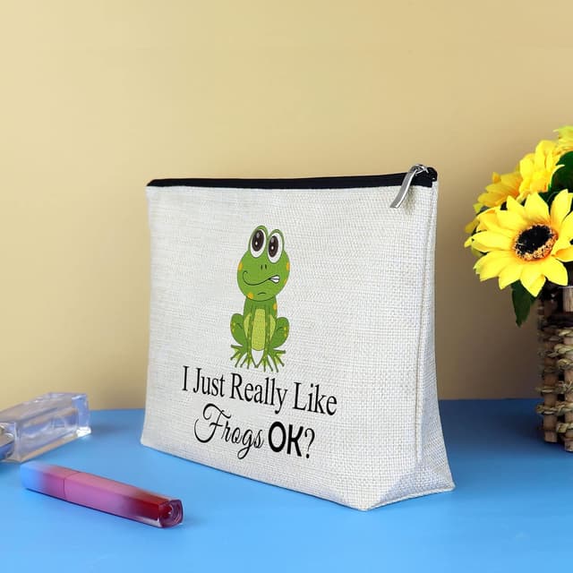 Detalle 2 de Frog Lover Gifts Funny Frog Cosmetic Bag – double-sided frog print travel pouch for makeup and toiletries