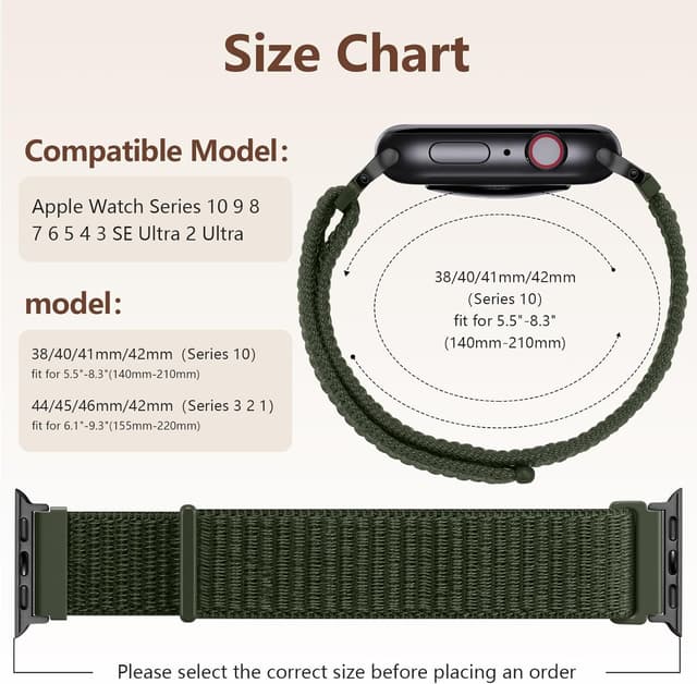 Thumbnail 6 de CeMiKa Nylon Loop Strap for Apple Watch (Nylon Sport Soft Breathable Band) – Army Green