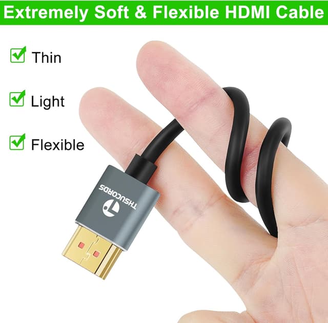 Detalle de Thsucords Ultradünne HDMI 2.1 Kabel (8K/4K, 3 m) – 4K@120Hz & 8K@60Hz, 48 Gbps