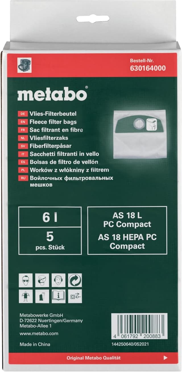 Detalle de METABO 630164000, sacs filtre laine 6 L
