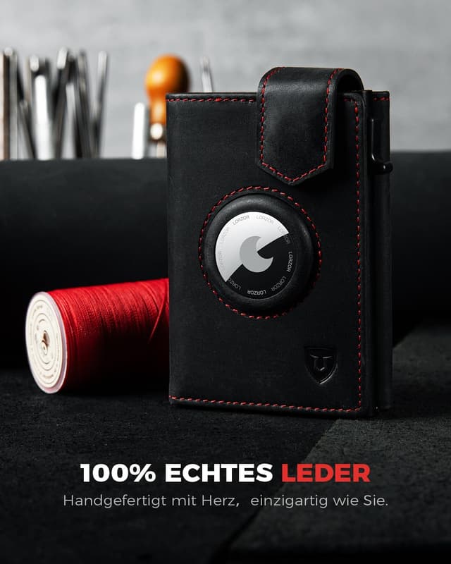Detalle 2 de LORZOR® Design für Airtag Wallet, Slim Wallet mit Münzfach, Geldbörse Herren echtem Leder, RFID Blocker Portemonnaie, Portmonee Herren kartenetui Platz für 10 Karten, Geldbeutel (Schwarz rot)
LORZOR® Design für Airtag Wallet, Slim Wallet mit M…