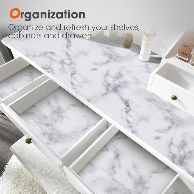 Thumbnail 6 de ALIUNI Drawer and Shelf Liner (Non-Adhesive), White Marble, Waterproof Non-Slip PVC Mats, 12 in x 10 FT