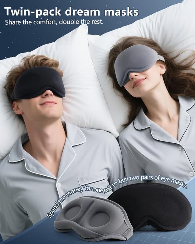Detalle 2 de Aosun Sleep Mask 2-pack 100% blackout eye mask 😴