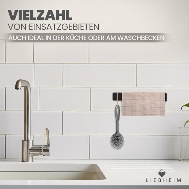 Thumbnail 6 de LIEBHEIM Handtuchhalterung ohne Bohren (schwarz, Aluminium, 22 cm) – Wand-Handtuchstange