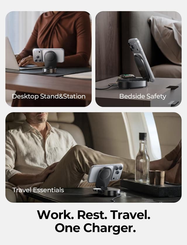 Detalle de LISEN 3-in-1 Ultra-Fast 25W Foldable Qi2.2 MagSafe Wireless Charging Stand