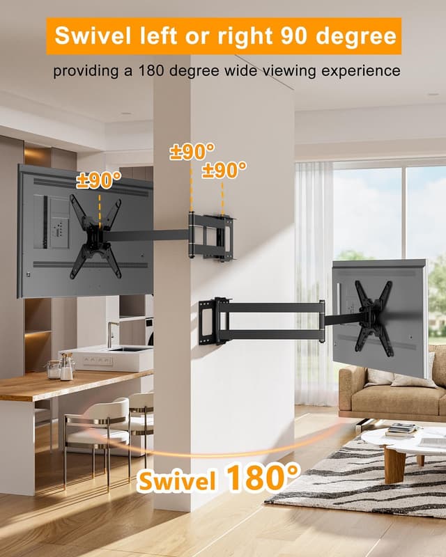 Detalle de WHYFONE Extra Long Arm TV Wall Mount 48" Extension, Rotating Full Motion for 26"-65" TVs (VESA 400x400mm, 110 lbs)