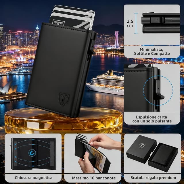 Detalle de TENBST Portafoglio Uomo Slim in Pelle Naturale 🧾