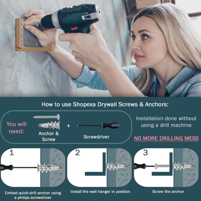 Detalle 2 de Shopexa DIY 50pk heavy-duty plasterboard fixings with self-drilling plugs and screws