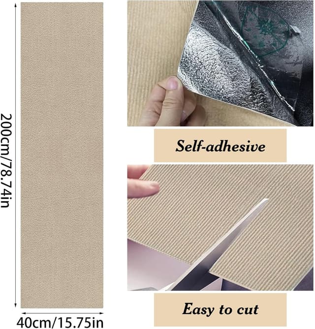 Detalle de Selbstklebende Kratzmatte für Katzen (40 x 200 cm) – DIY Kratzteppich zum Schutz von Möbeln, khaki