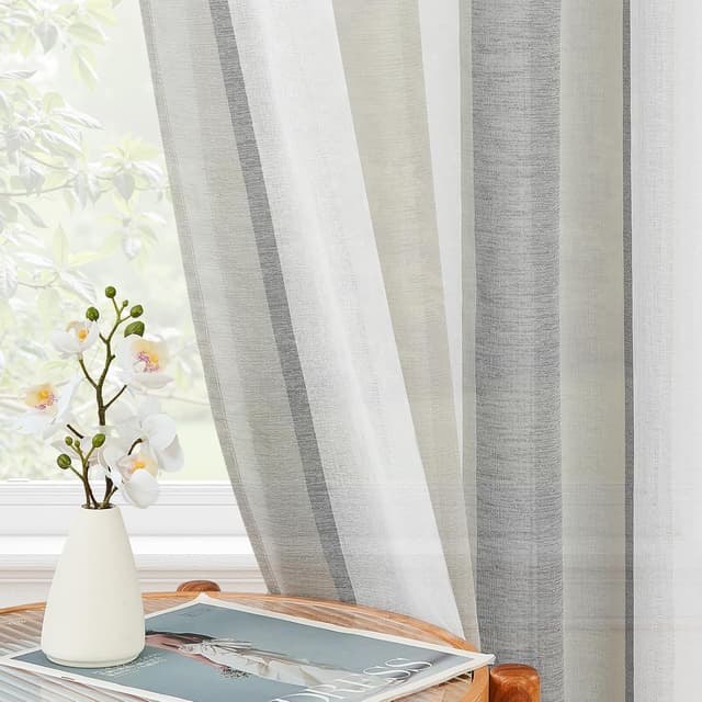 Detalle de MRTREES – Lot de 2 rideaux voilage blanc et gris noir à œillets 140x160 cm