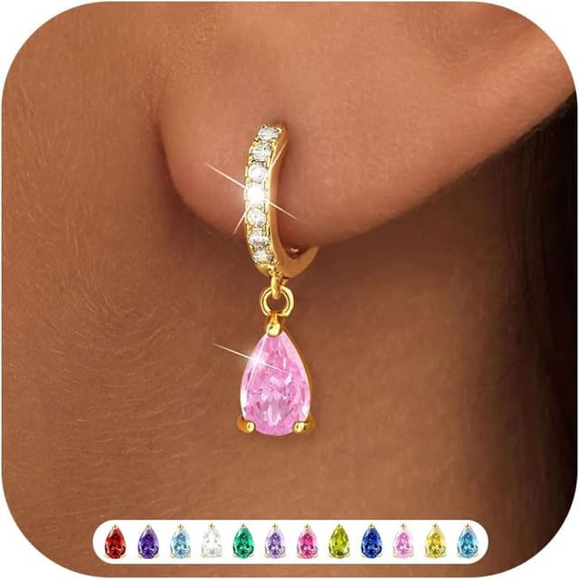 Detalle de ZNBOH orecchini pendenti donna oro placcato 18K anallergici con zirconi e pietra di nascita