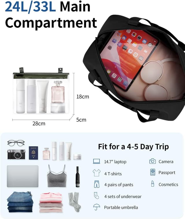 Detalle 2 de ECOHUB for Ryanair Cabin Bags 40x30x20cm expandable underseat bag with wet pocket (Black)