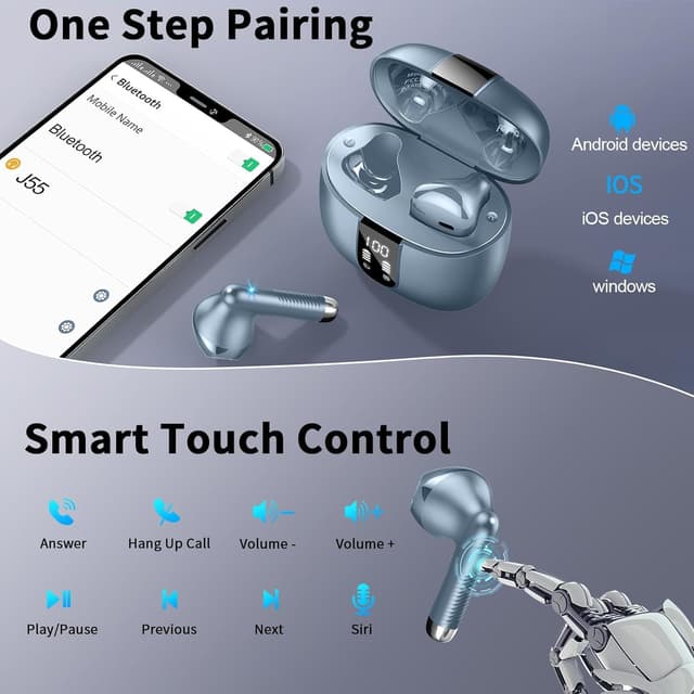 Detalle 2 de Écouteurs Bluetooth sans fil Bluetooth 5.3 avec 4 ENC, réduction de bruit et étanchéité IP7 (48 h) + boîtier USB‑C