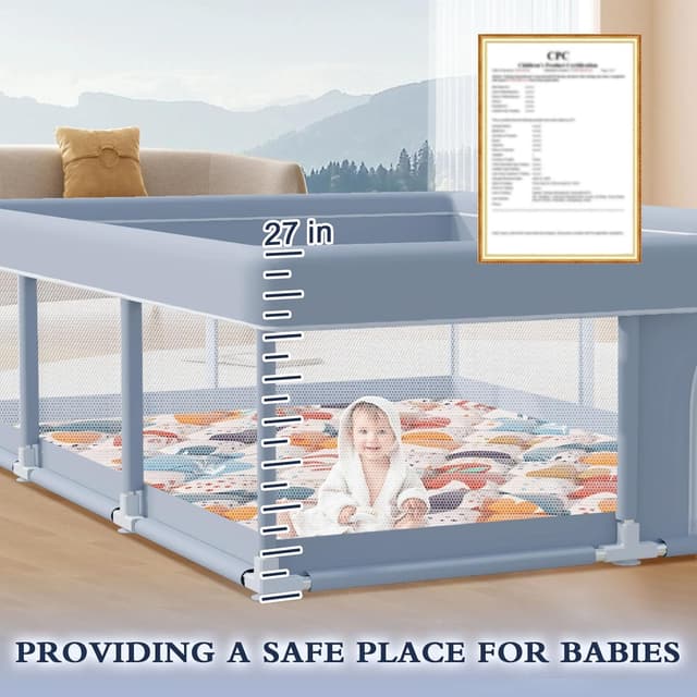 Detalle de XVISHX 74 x 50 Inch Baby Playpen with Mat, Baby Playard for Indoor & Outdoor Use (Grey)