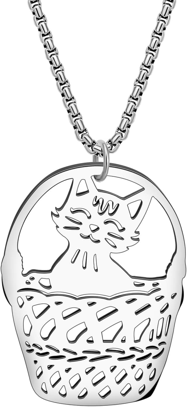 Detalle de BAMAY Edelstahl-Katzen Halskette mit Kätzchen-Anhänger – nickelfrei & hypoallergen für Damen und Mädchen