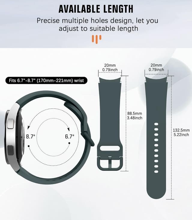 Detalle de MoKo No Gap Soft Silicone Replacement Sport Strap for Samsung Galaxy Watch (20mm) — 40mm/44mm/43mm/47mm/45mm/42mm/46mm compatible