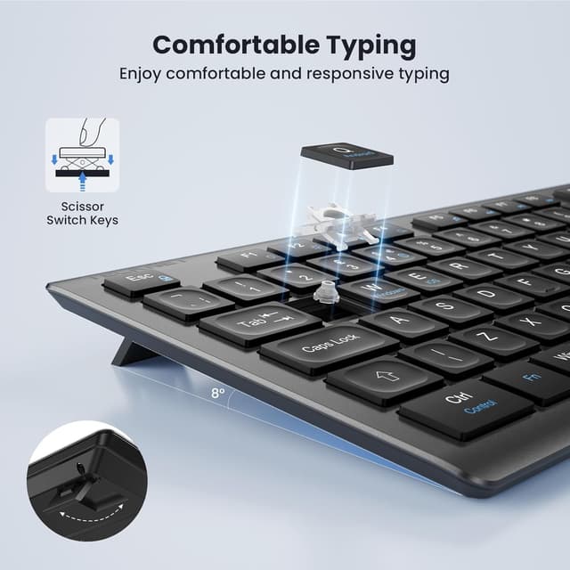 Detalle de TECKNET Wireless Keyboard Rechargeable 2.4GHz Silent Full Size (UK QWERTY)