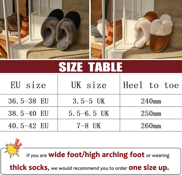 Detalle 2 de Misolin Women’s Memory Foam Fluffy Slip-on Slippers (Faux Suede, Fur Lined) with Anti-Skid Sole