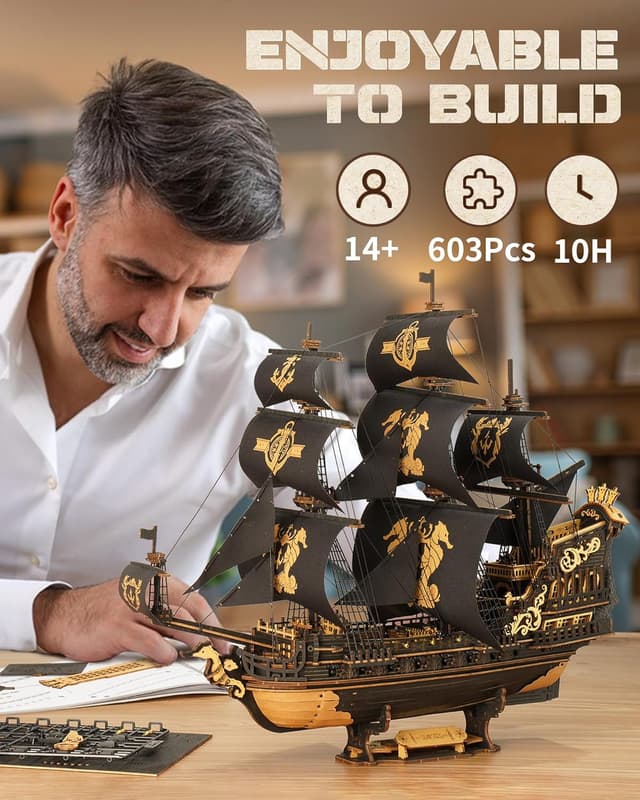 Detalle de ROKR Seahorse Barque 3D Sailboat Puzzle Kit
